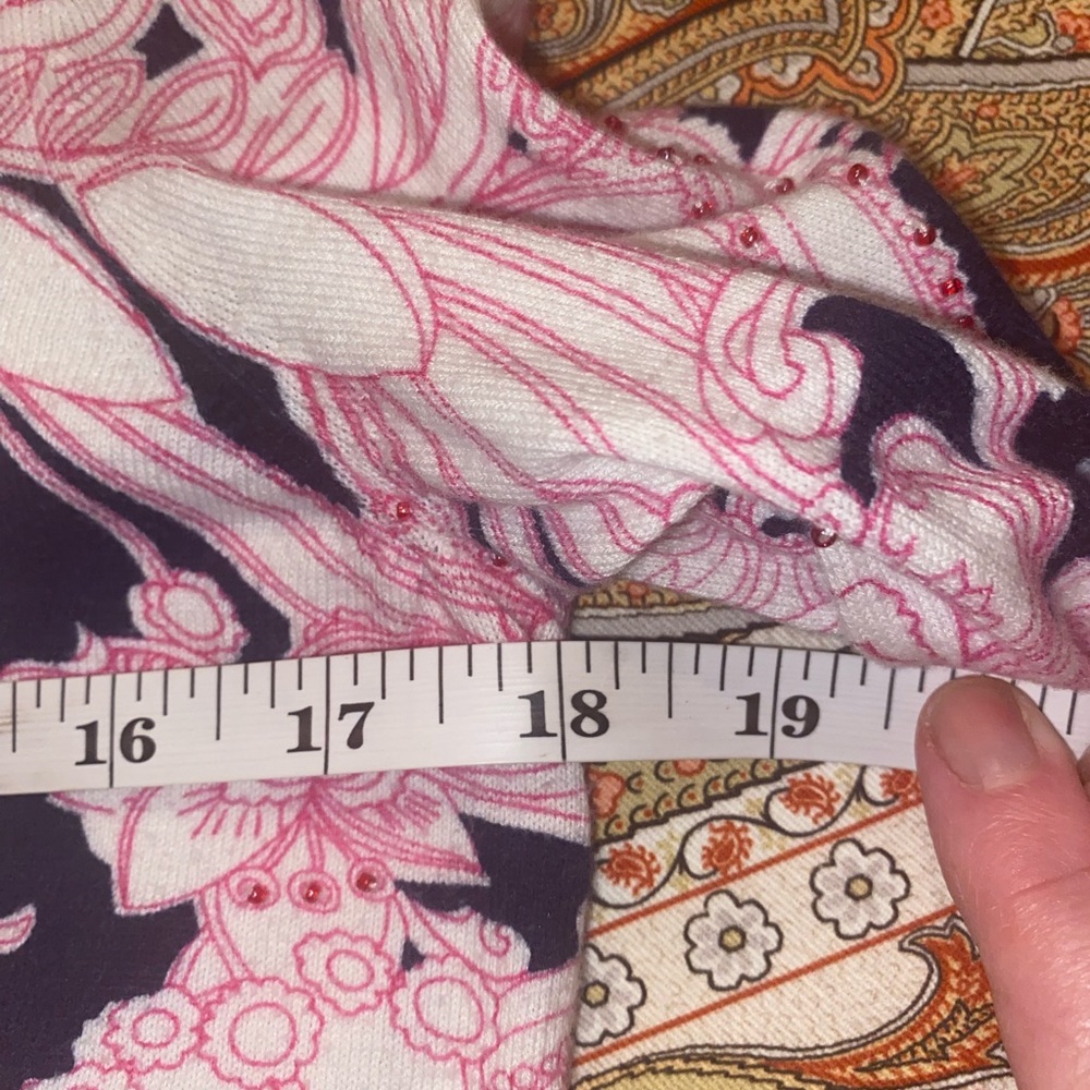🌸 Talbots Floral Beaded Button-Front Cardigan | Pink Blue White | XS 🌸 - Picture 9 of 10